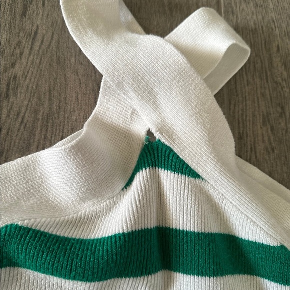 House of Harlow Green White Striped Ribbed Knit Halter Crop Top - Picture 3 of 7